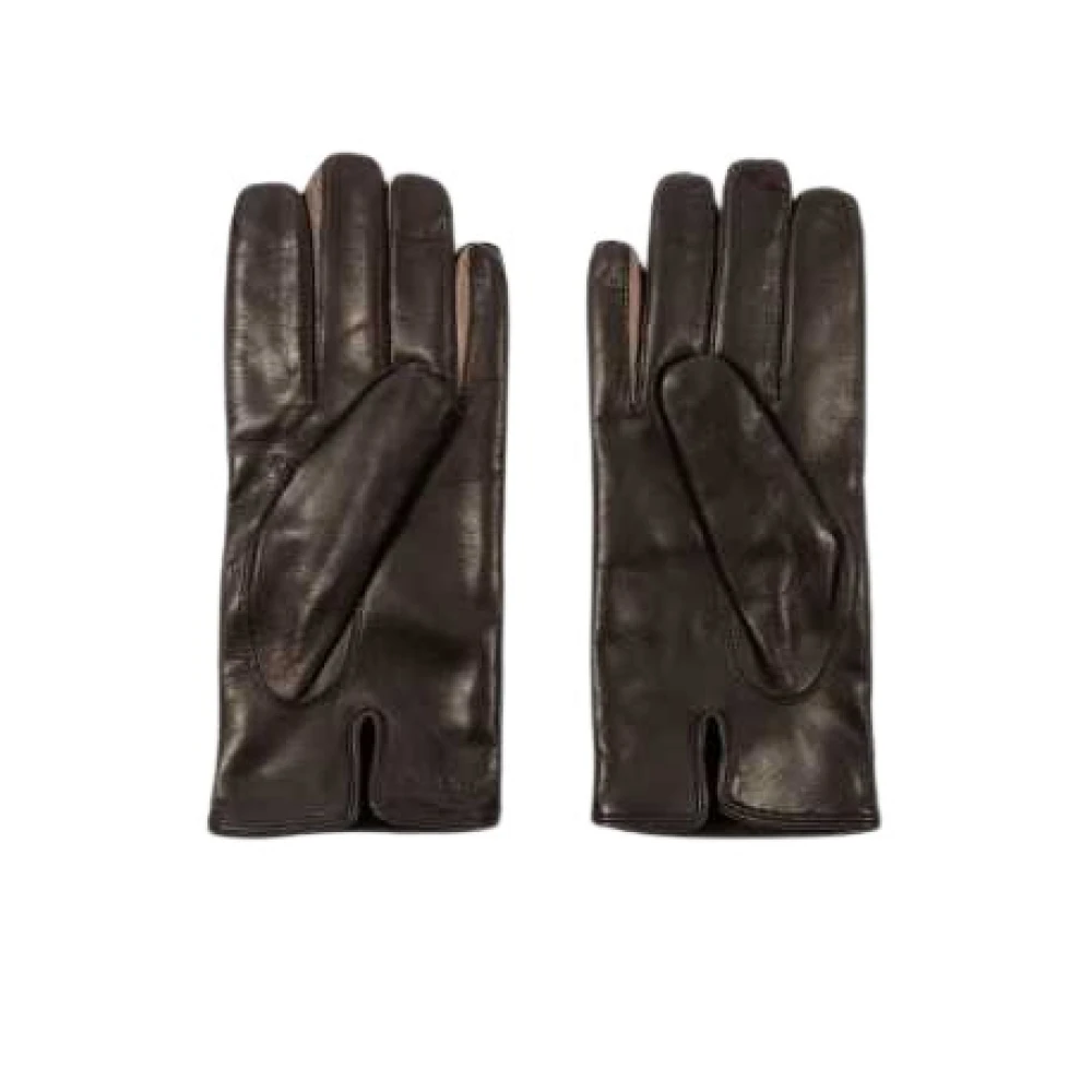 Paul Smith Luxe Chocolade Taupe Leren Handschoenen Black Heren