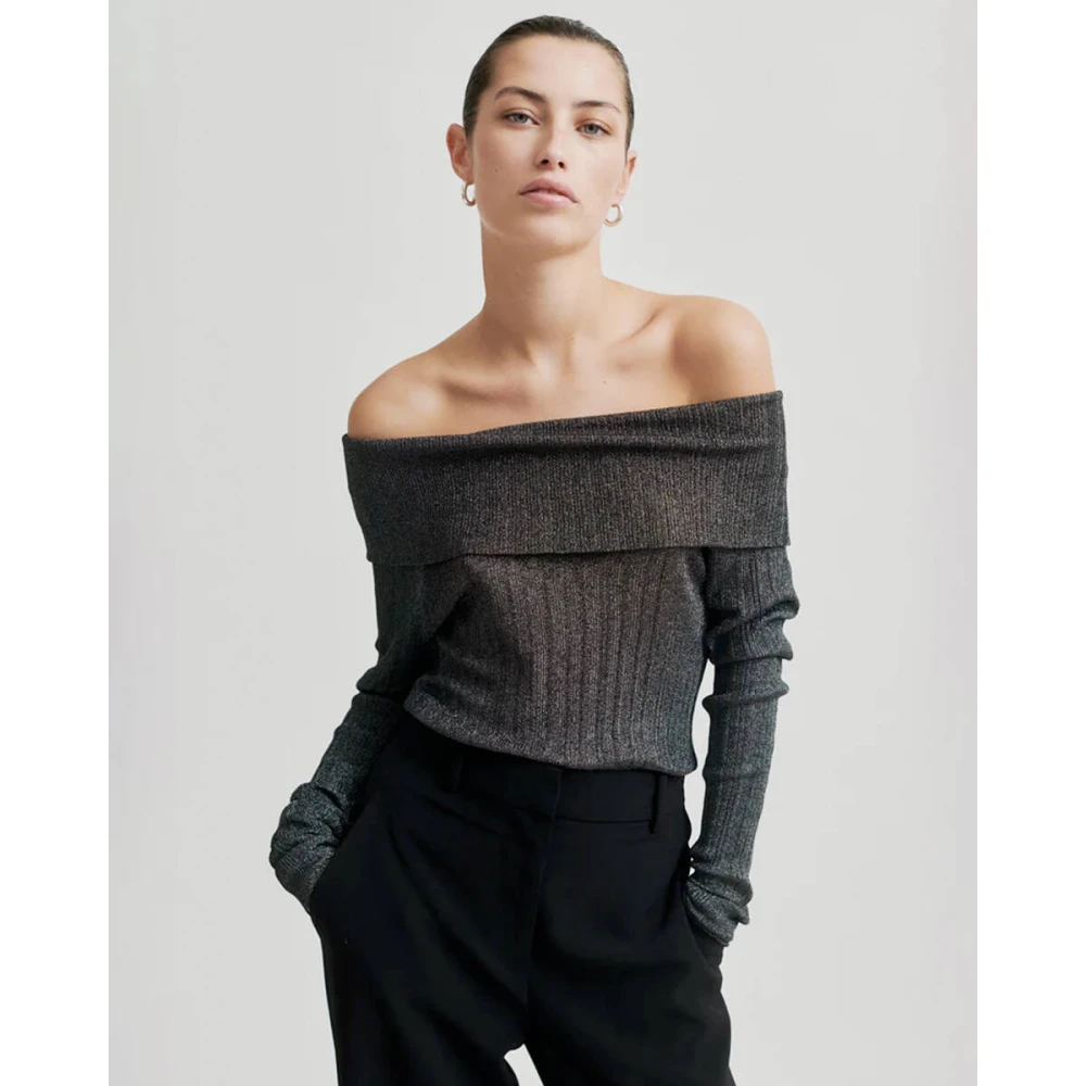 Second Female Off Shoulder Ellis Knit Pullover Second Dames Black Dames