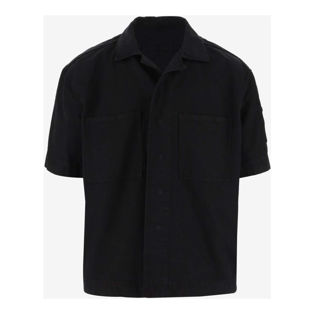 44 Label Group Zwarte katoenen denim shirt met logo detail Black Heren