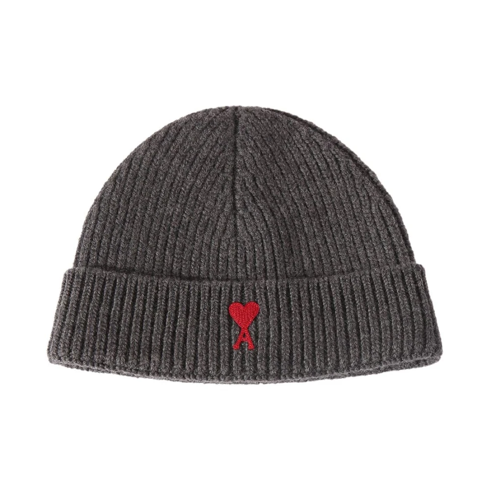 Ami Paris Antraciet Grijs Wol Beanie Muts Gray Heren