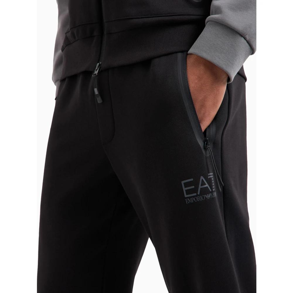 Emporio Armani EA7 Zwarte Sportieve Katoenen Trainingspak Black Heren