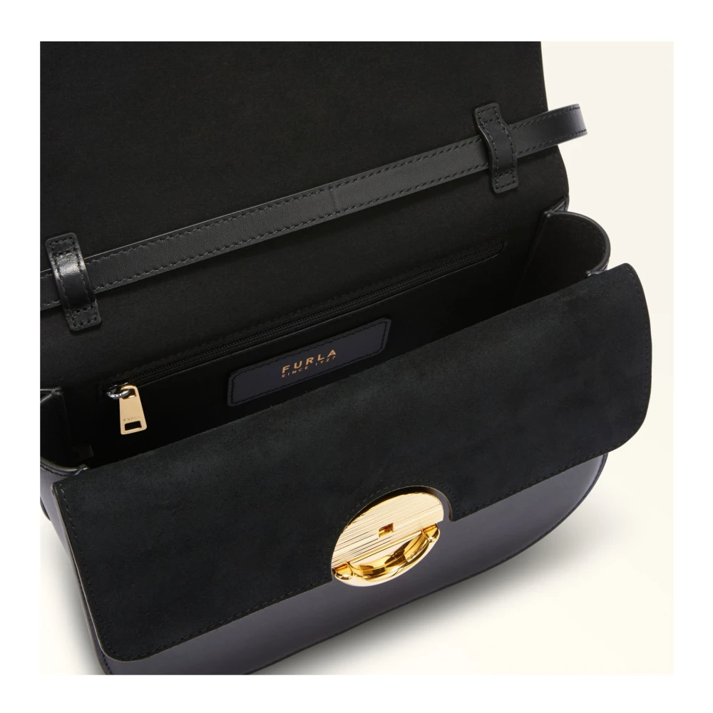 Furla Zwarte leren schoudertas met Boule sluiting Black Dames