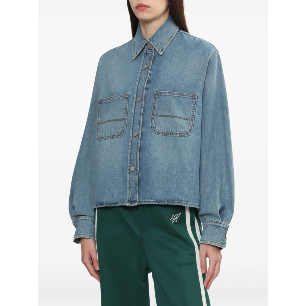 Haikure Blauw Washed Denim Jack met Drukknoopsluiting Blue Dames