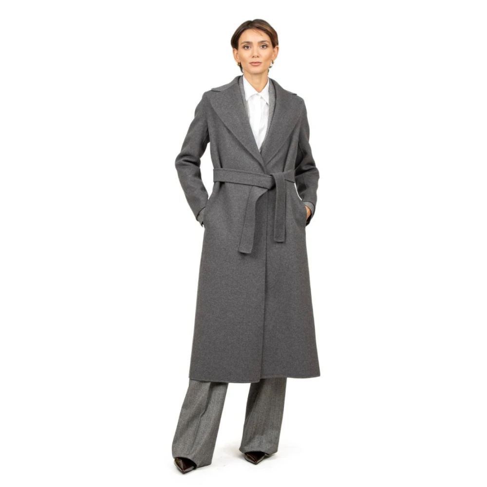 Max Mara Grijze Wolceintuur Lange Jas Gray Dames