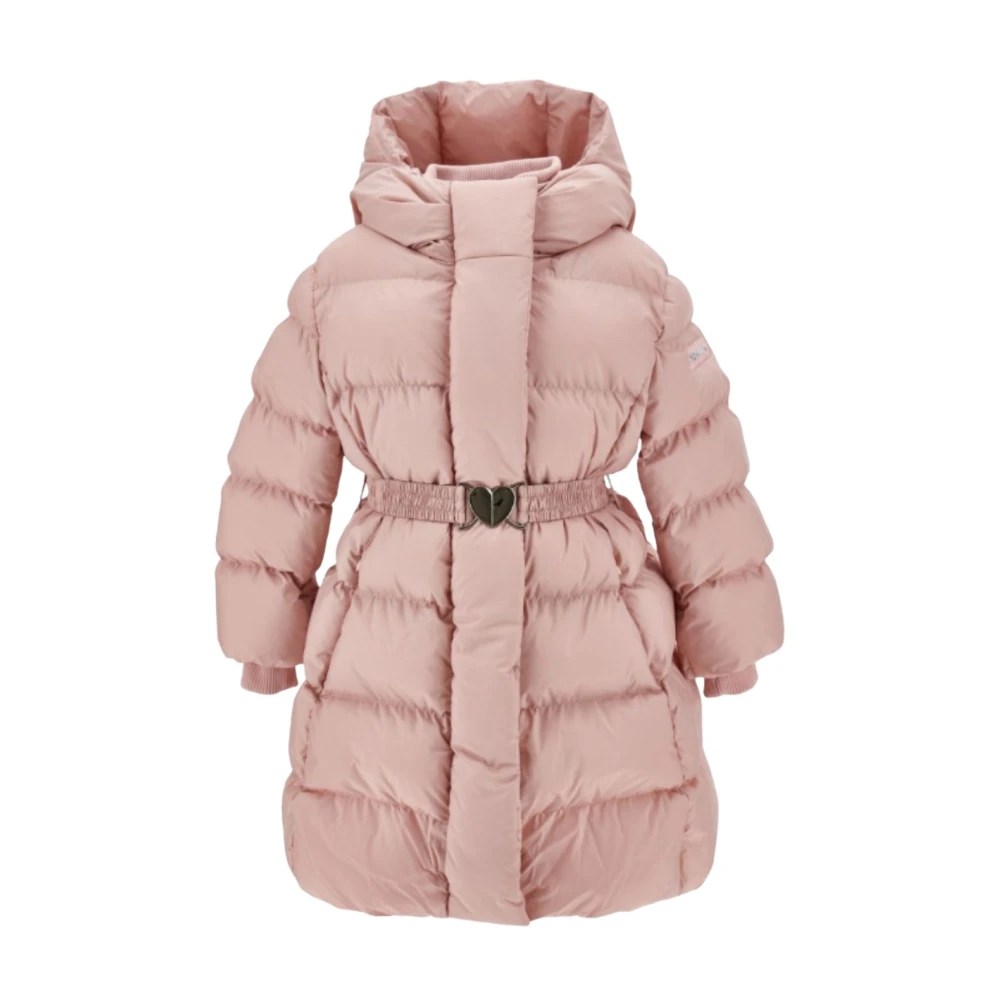 Monnalisa , Winter Jackets, Unisex, Pink, 10 Y | 140 Cm, Long Down Jacket With Heart Belt