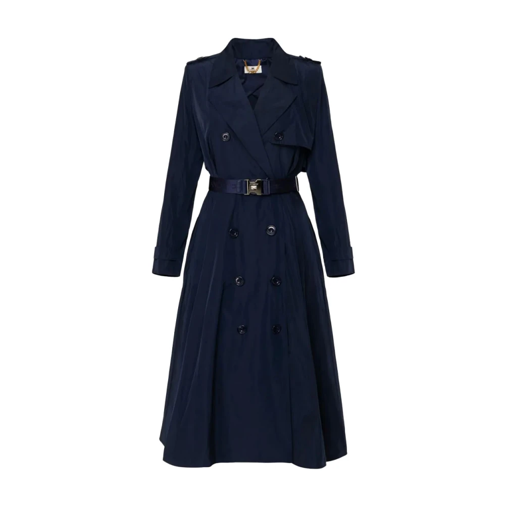 Elisabetta Franchi Dubbelbreasted trenchcoat van polyester Blue Dames