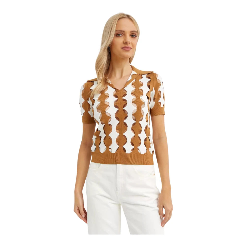 Tory Burch Women's Brown Cut-Out Polo - Polo Shirts - S - Tops