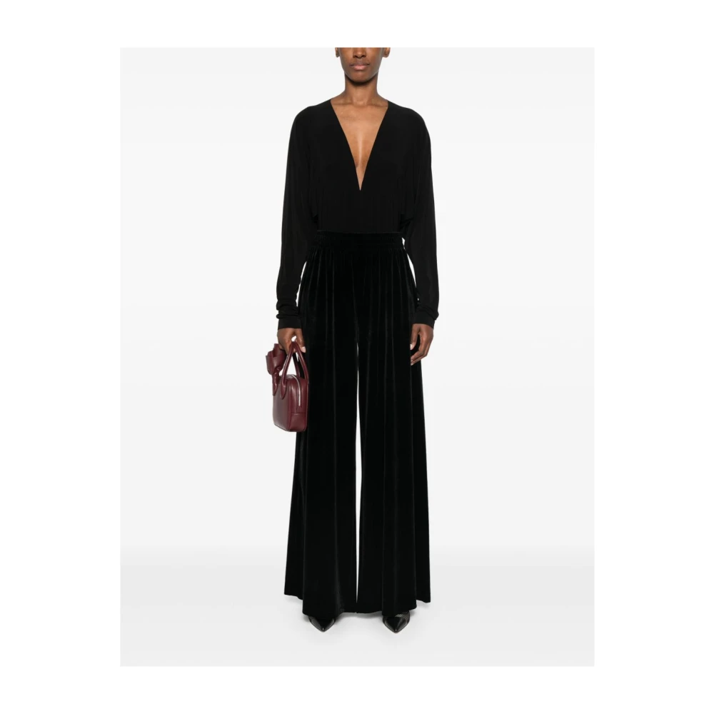 Norma Kamali Zwarte Wijde Pijp Broek met Elastische Tailleband Black Dames