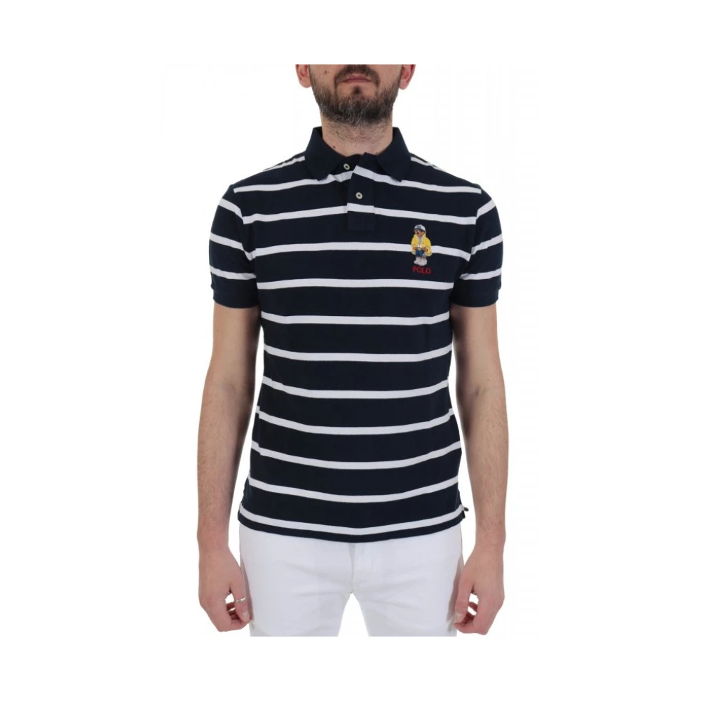 Ralph Lauren Uomo Blu Polo Stripe Bear Custom Slim Fit