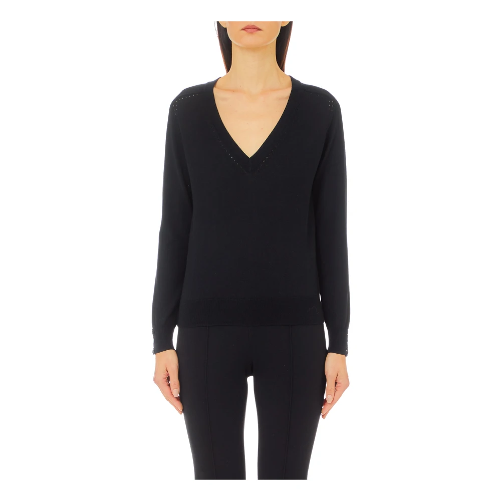 Liu Jo Zwarte Wollen Trui V-Hals Lange Mouw Black Dames