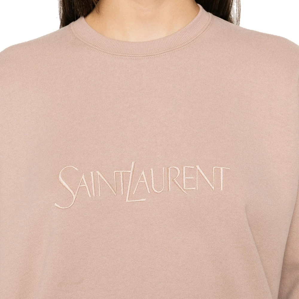 Saint Laurent Logo Katoenen Sweatshirt Vrouwen Pink Dames