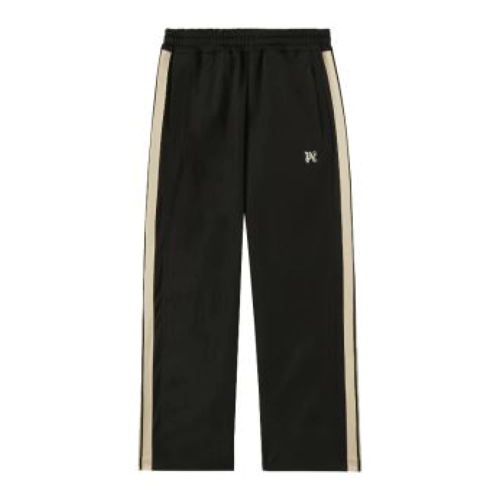 Palm Angels Zwarte Monogram-geborduurde Track Pants met Streepdetail Black Heren