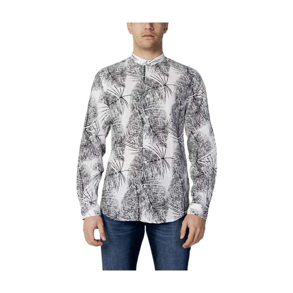 Antony Morato Men's Black Linen Mandarin Collar Shirt