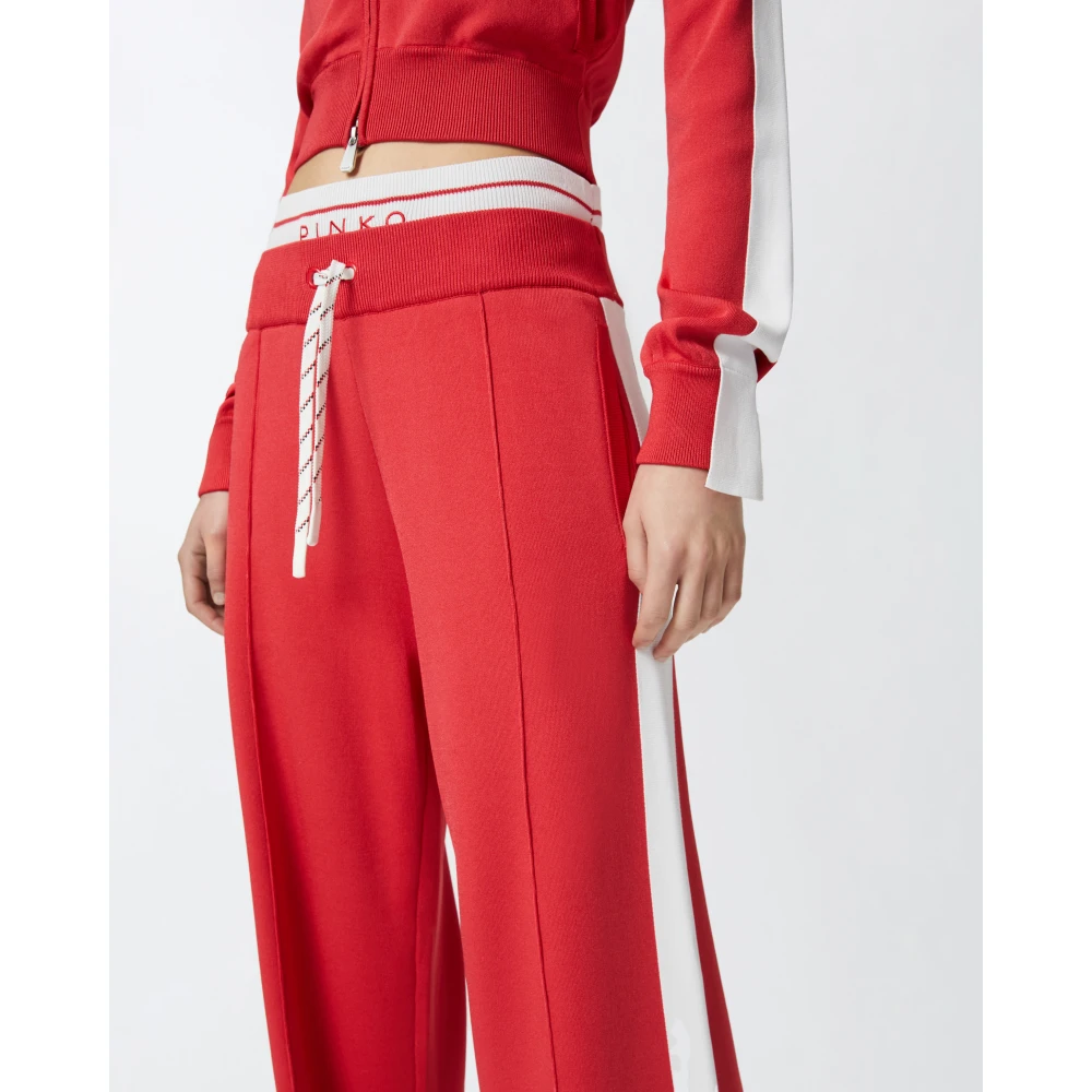 pinko Rode Wide Leg Joggers met Side Stripe Red Dames
