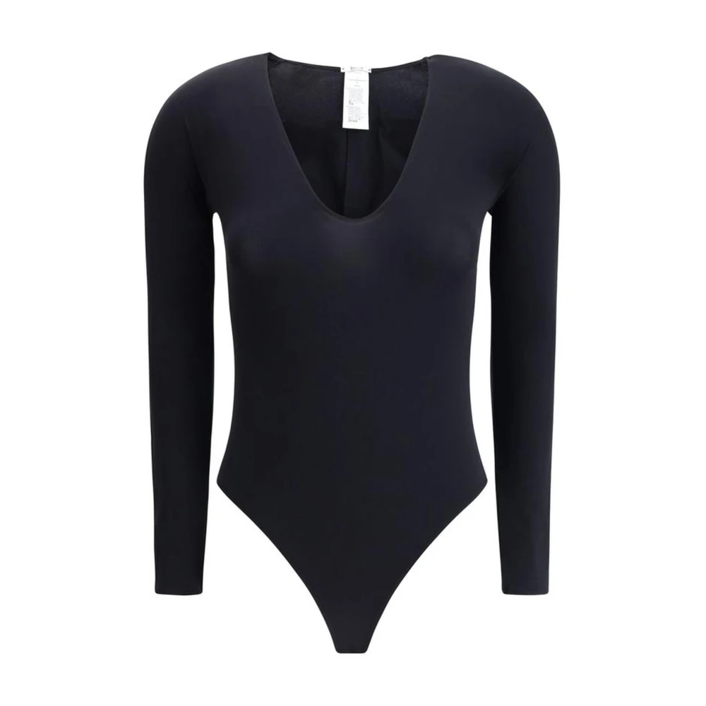 Wolford Women's Black Body,, Elegant V-Neck Long-Sleeve Bodysuit Small