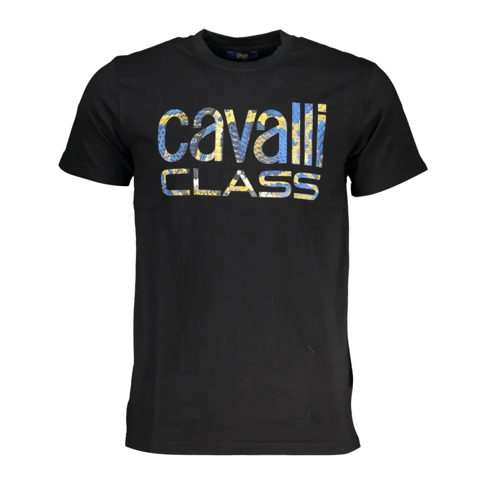 Cavalli Class Zwart Katoenen T-shirt met Print Logo Black Heren
