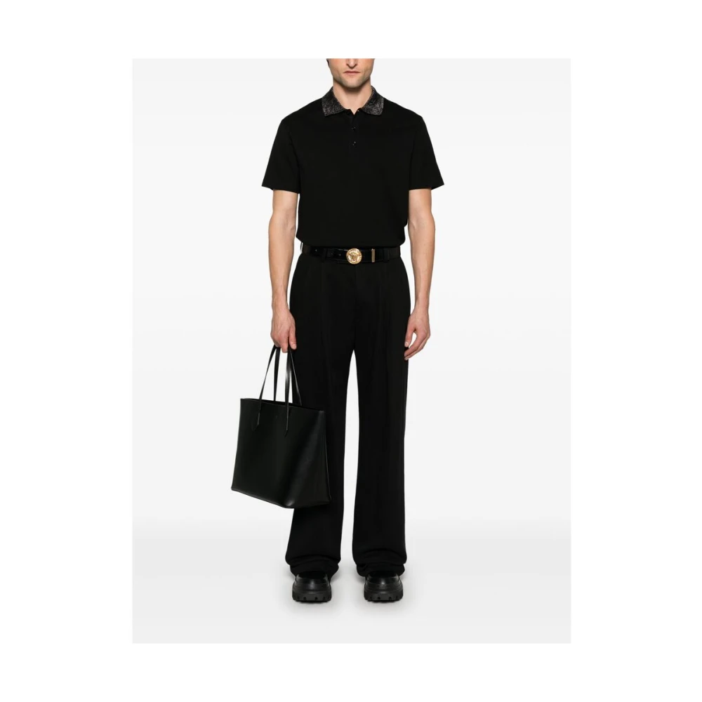 Versace Zwarte Polo Sweater met Lurex-details Black Heren