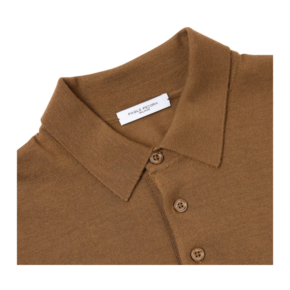 Paolo Pecora Luxe Bruine Wollen Polo Shirt Brown Heren