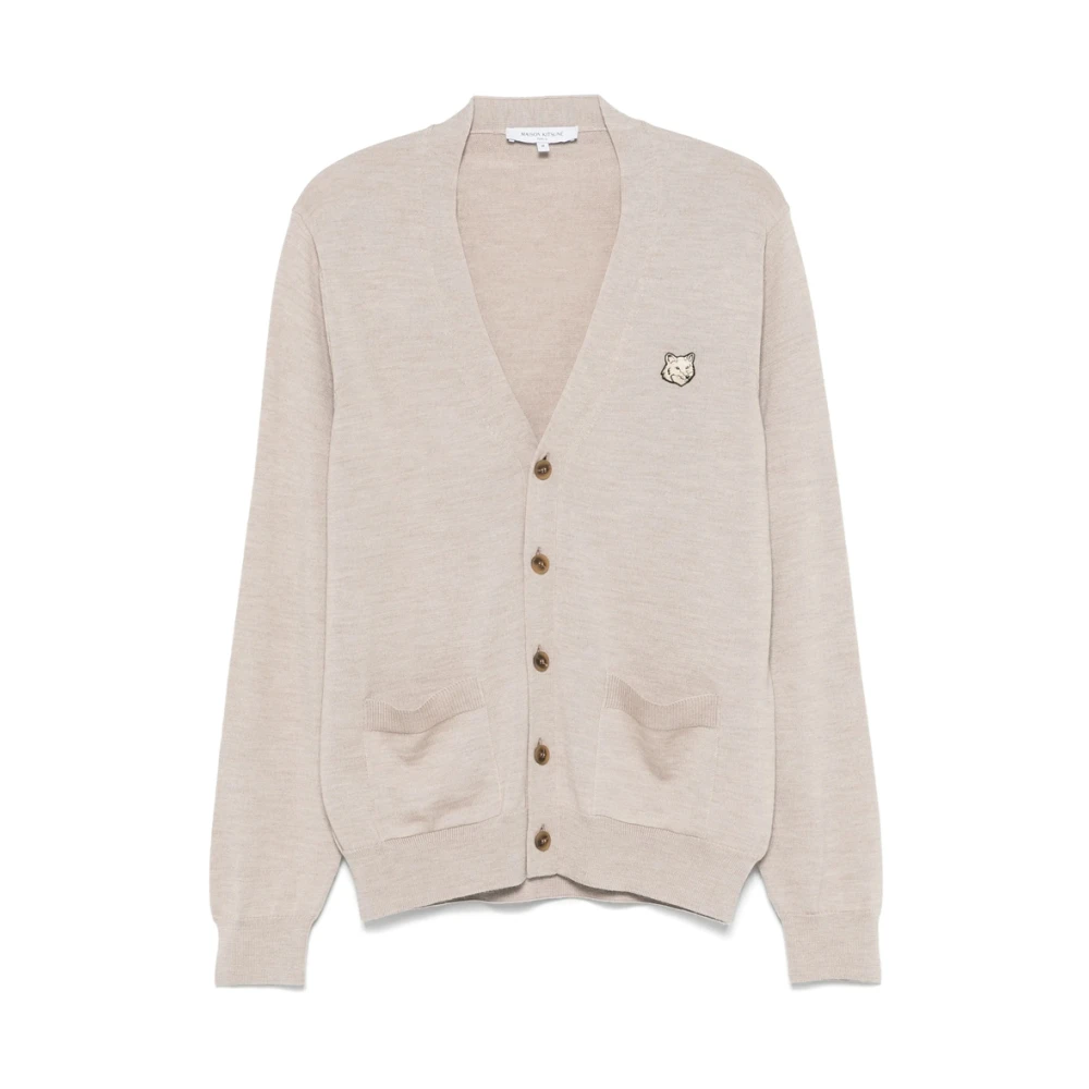 Maison Kitsuné Beige V-Neck Button-Up Sweater Beige Heren