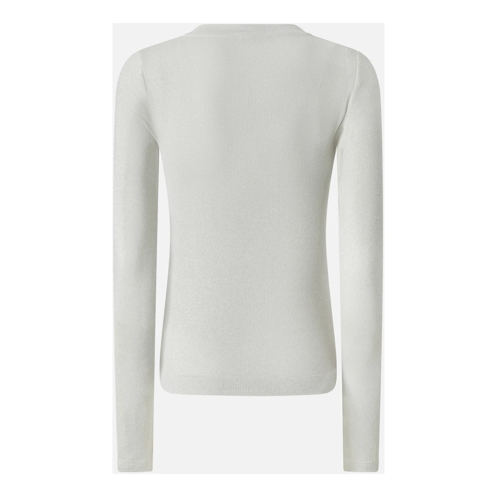 pinko Metallic Geribbelde Lange Mouw Henley Trui Gray Dames