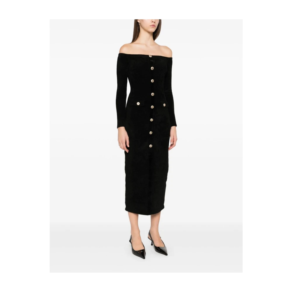 Self Portrait Zwarte Off-Shoulder Jurk met Zakken Black Dames