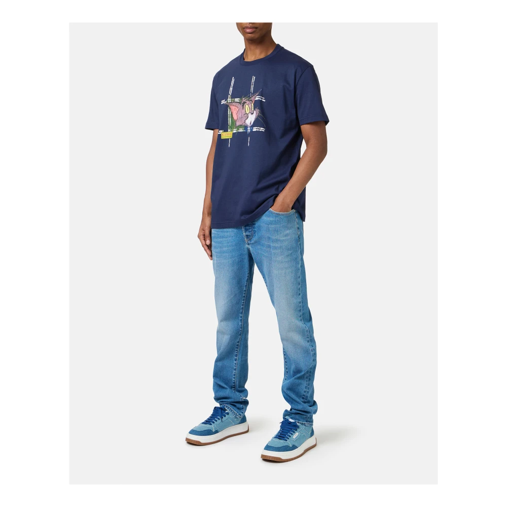 Iceberg Klassiek regular fit blauw T-shirt van katoenen jersey met Tom-print op de voorkant Blue Heren