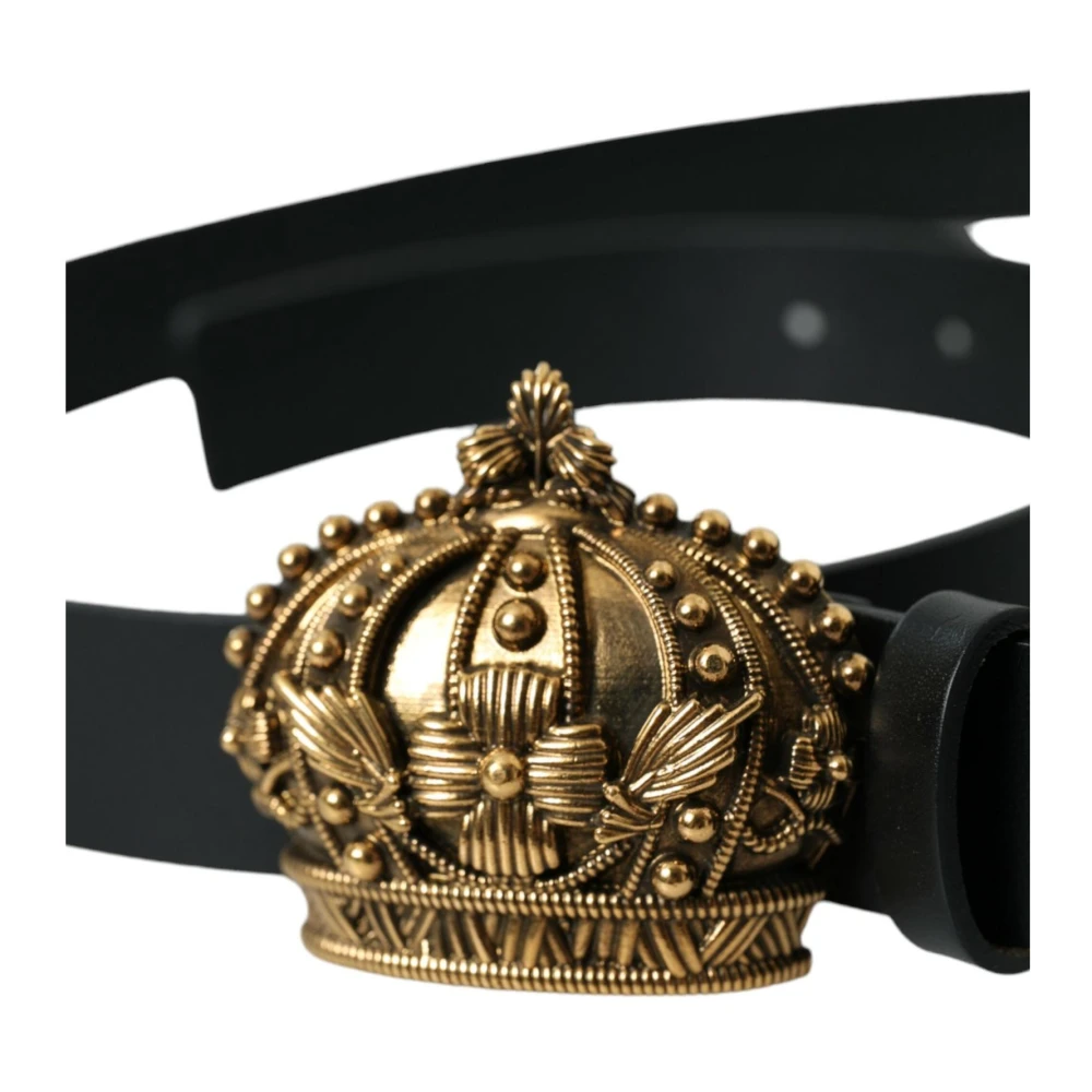 Dolce & Gabbana Gouden Kroon Leren Riem Metalen Gesp Black Heren