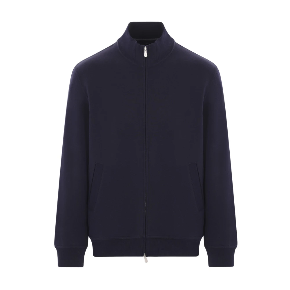 BRUNELLO CUCINELLI Blauwe Trui met Rits en Zakken Blue Heren