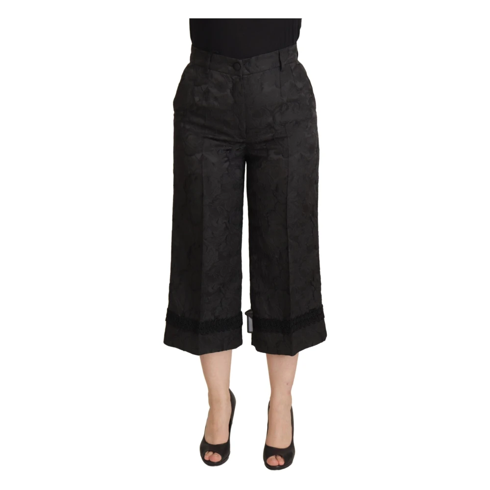 Dolce & Gabbana Women's Black Cropped Trousers,, Brocade Cropped High Waist Trousers 3XS