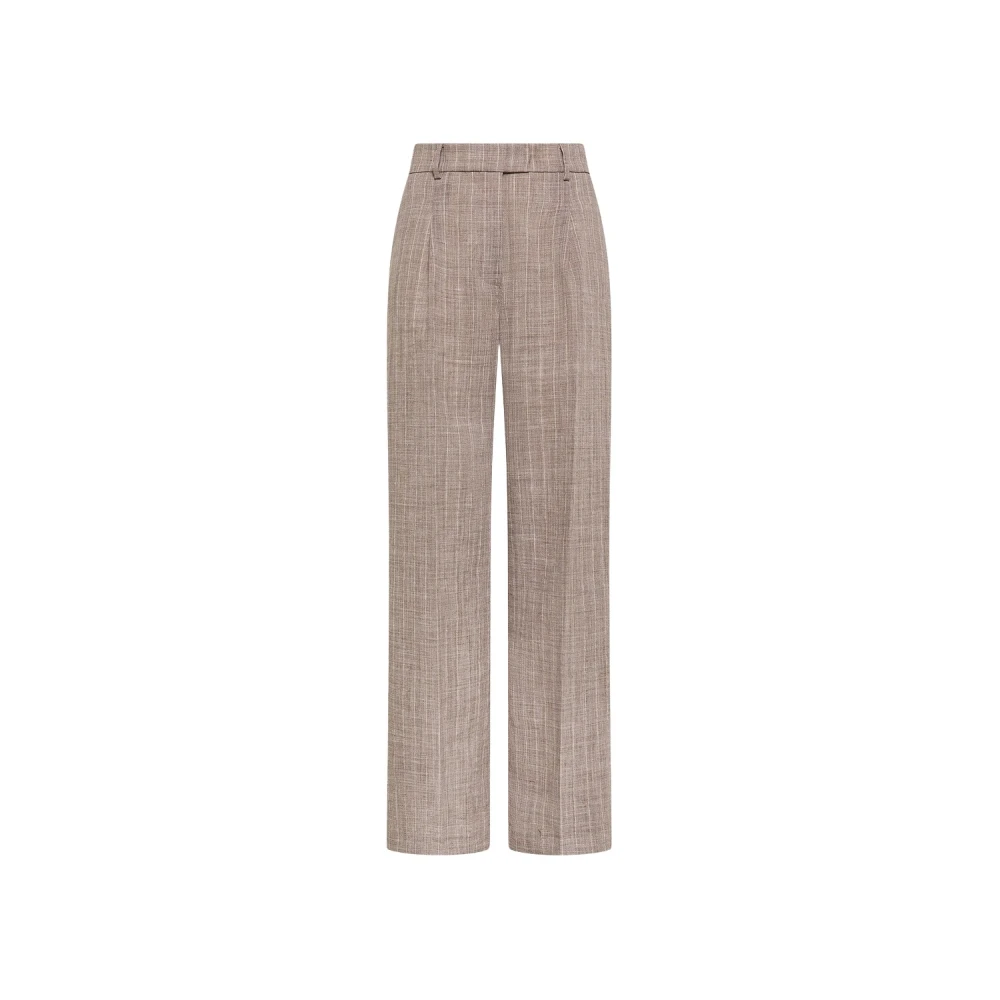 Seventy Beige Pantalone Gessato In Misto Lino - Female - Wide Trousers - S - Trousers