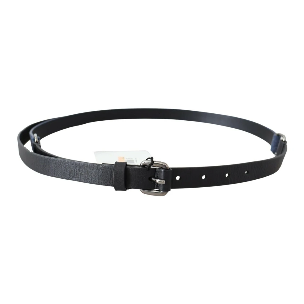 Costume National Black Blue Leather Silver Logo Belt - 85 cm / 34 Inches - Image 3