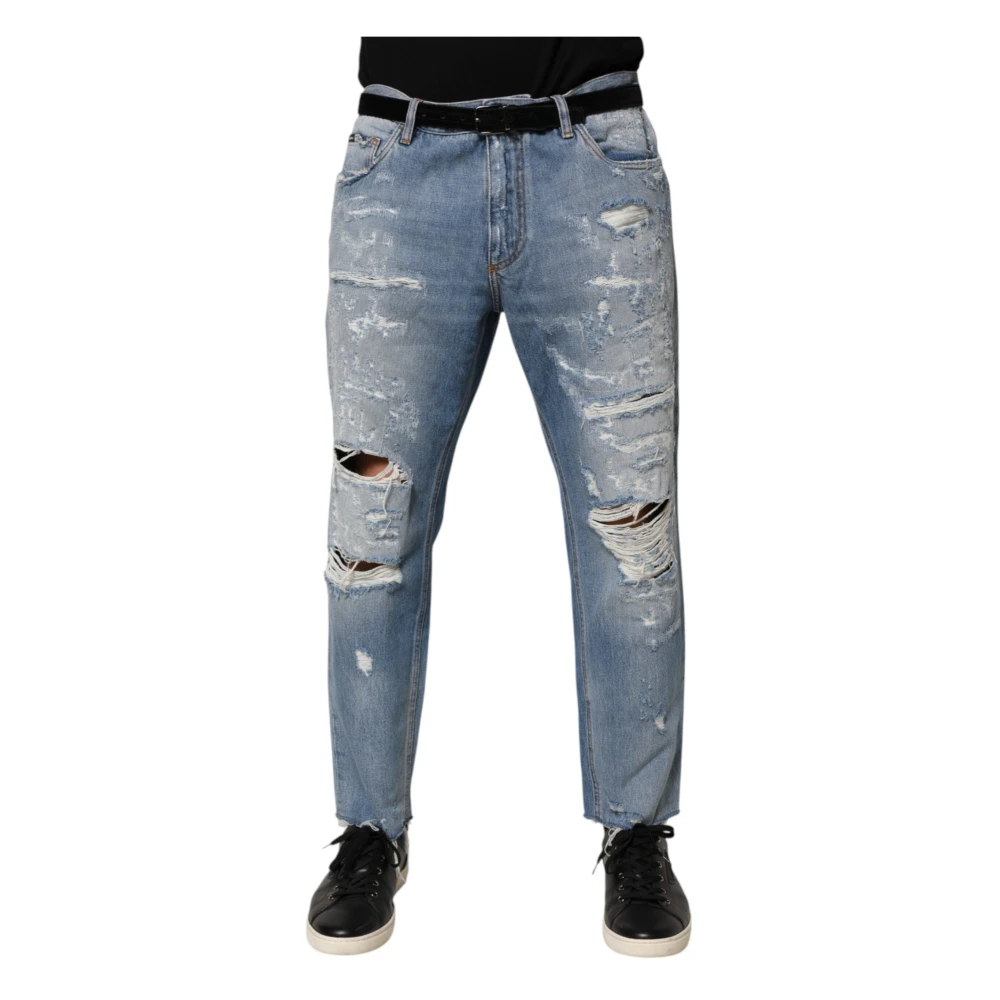Dolce & Gabbana Men's Blue Slim Fit Jeans, Xl, Distressed / Ripped Denim Jeans