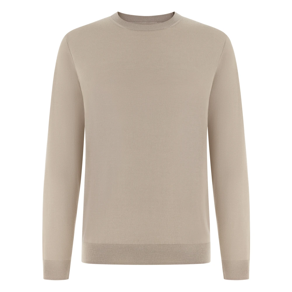 Boggi Milano Herren Beige,Brown Rundhals-Pullover Aus Feinster Wolle,Rundhalspullover Aus Superfine Wolle