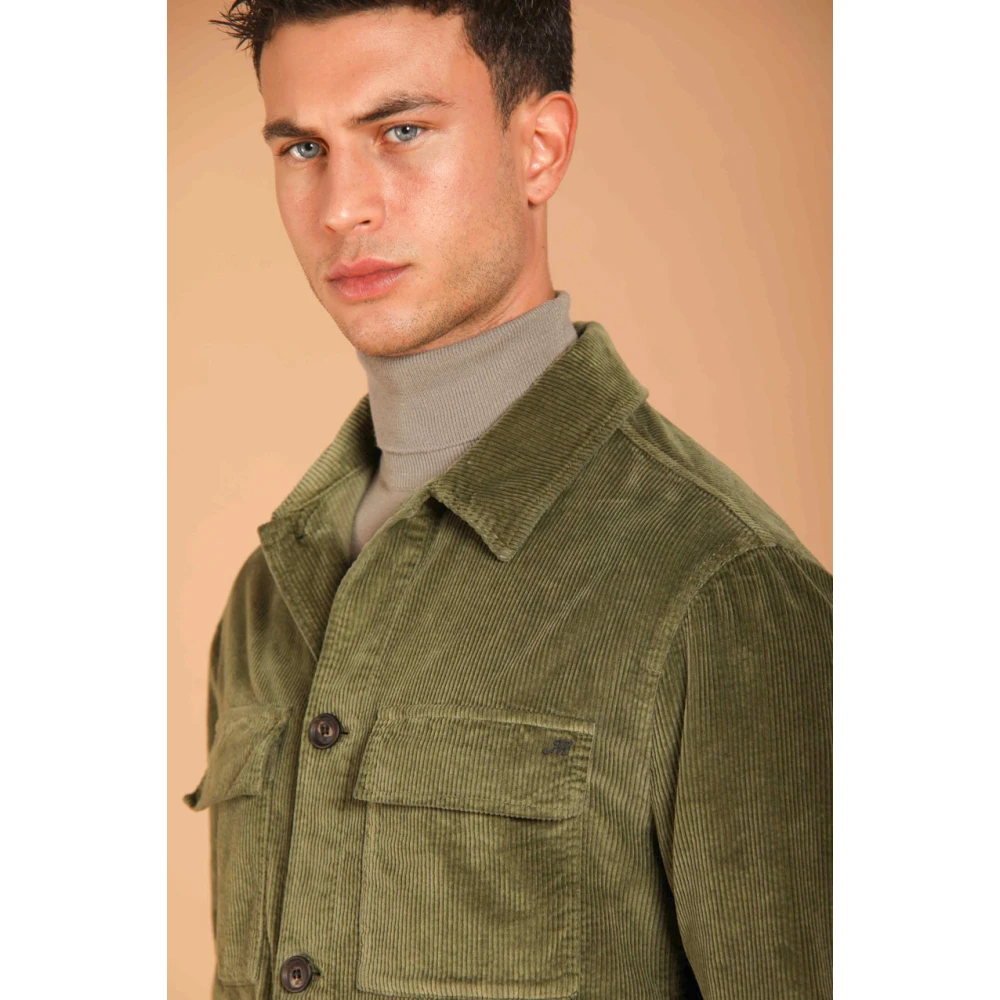Mason's Fluweel Strepen Slim Fit Overshirt Green Heren