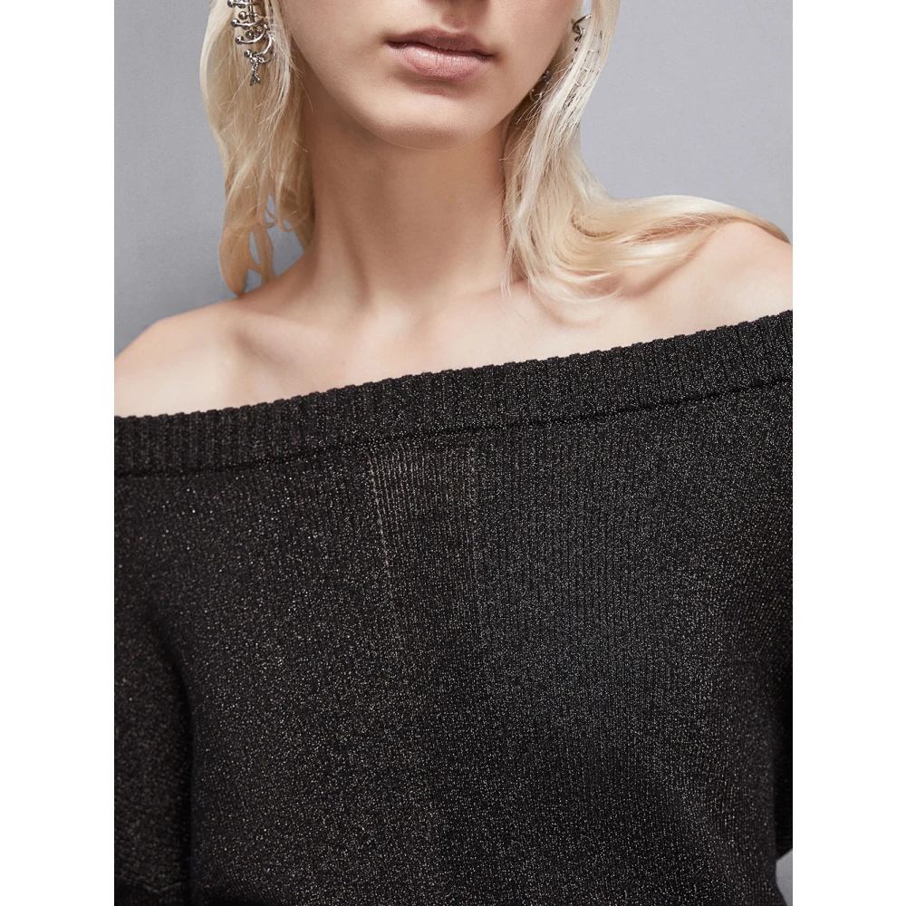 PATRIZIA PEPE Elegante Zwarte Boothals Trui met Lurex Black Dames