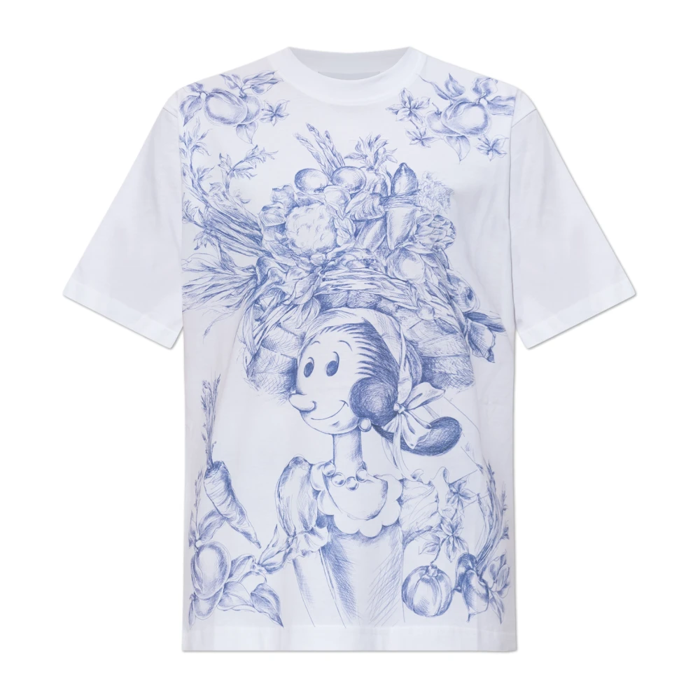 Moschino Kvinno Vit Toppar Dam, S, Bomull, T-Shirt Med Tryck