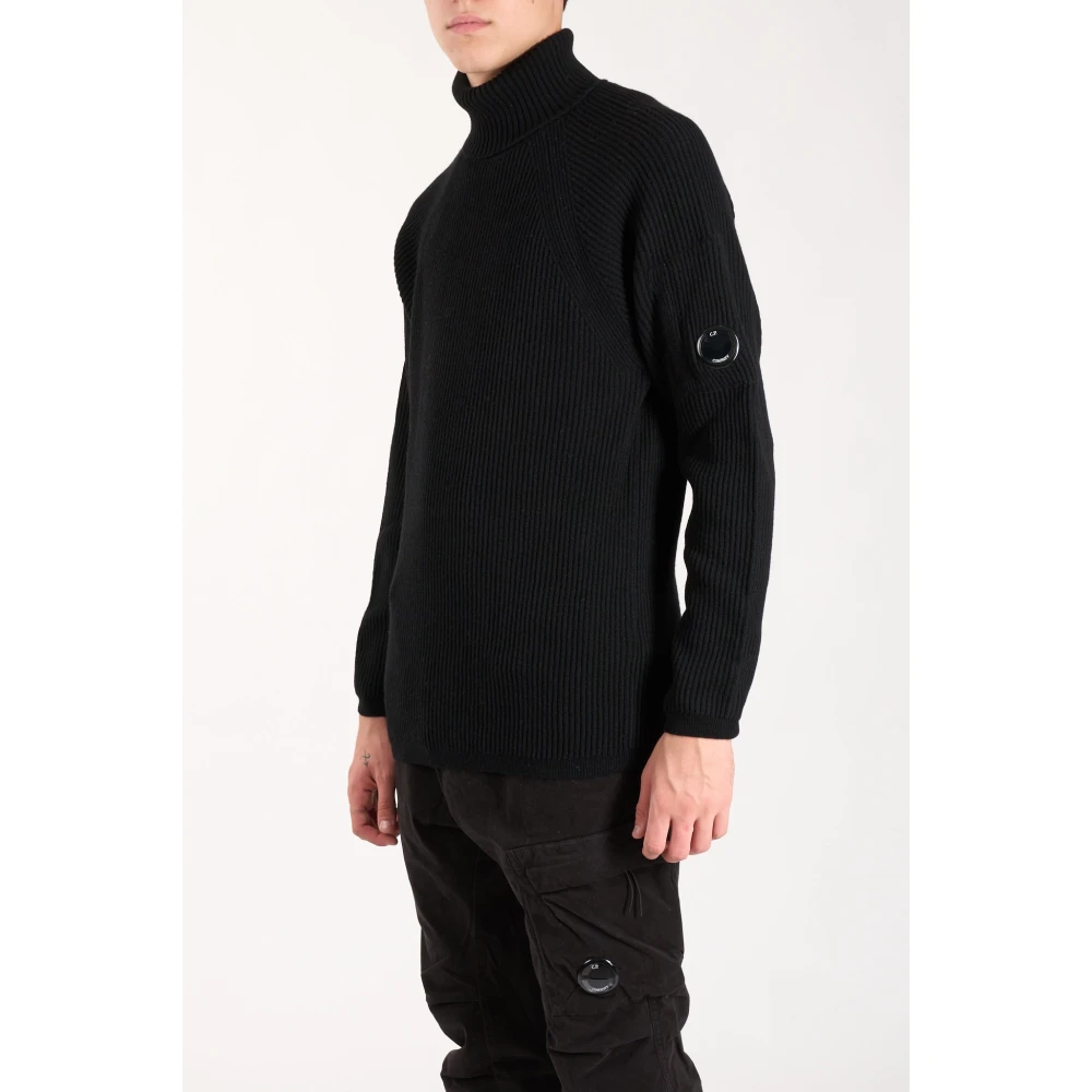 C.P. Company Geribbelde wollen trui met hoge hals Black Heren
