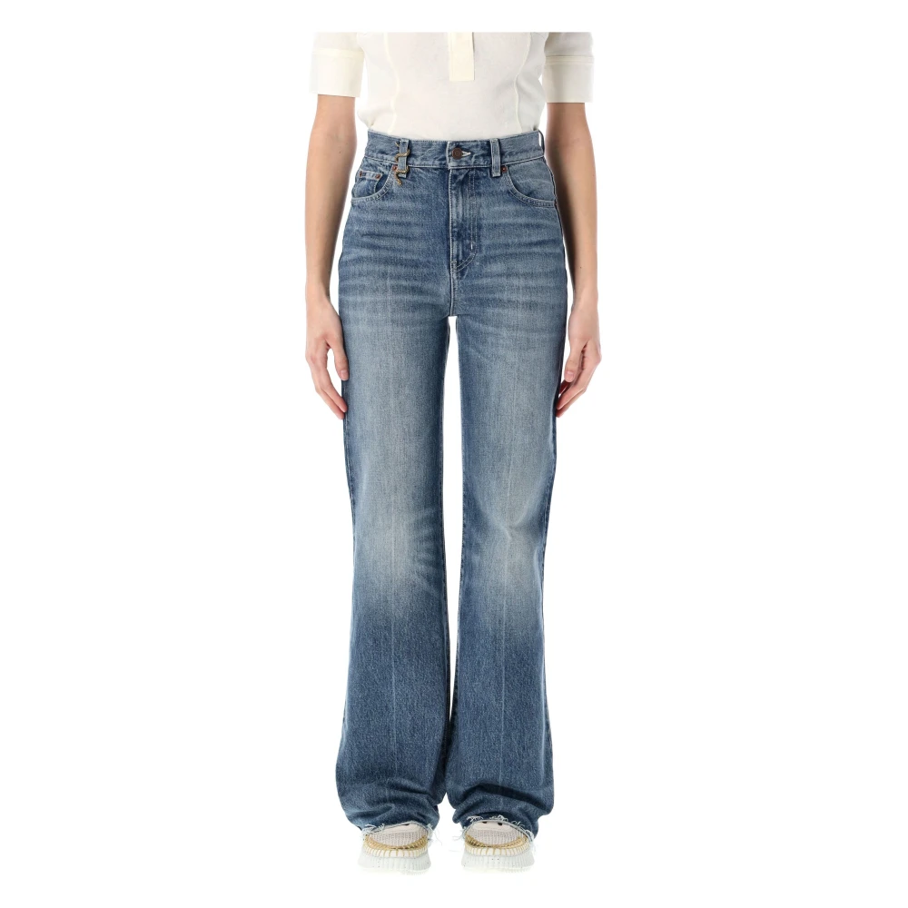 Chloé Blauwe Bootcut Denim Jeans met Slangenversiering Blue Dames