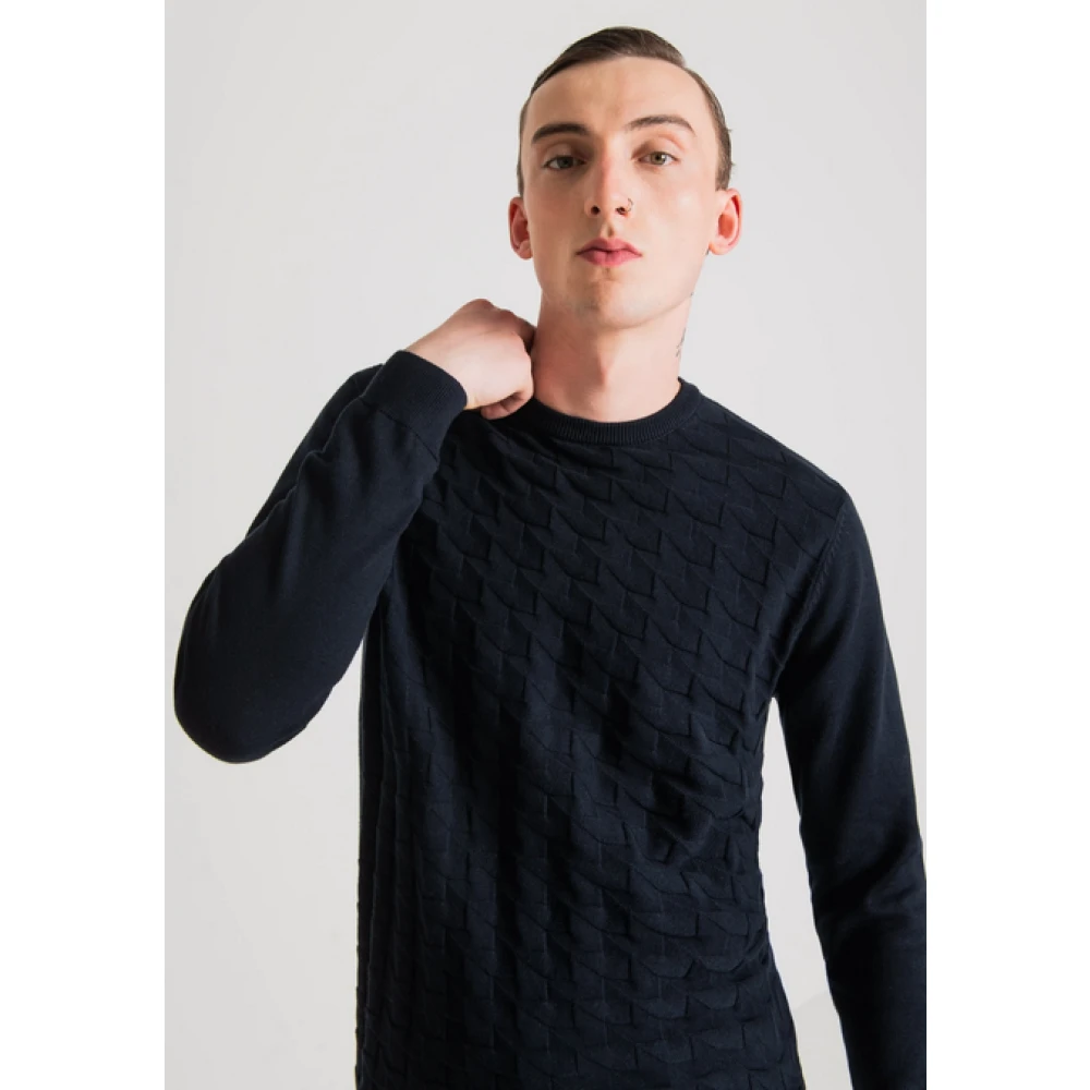 Antony Morato Regular Fit Wol en Katoen Trui Blue Heren
