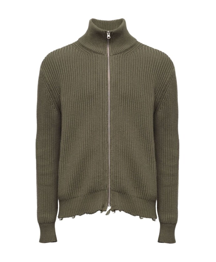 Green Ribbed Cotton Cardigan Zip Sweater | MM6 Maison Margiela  