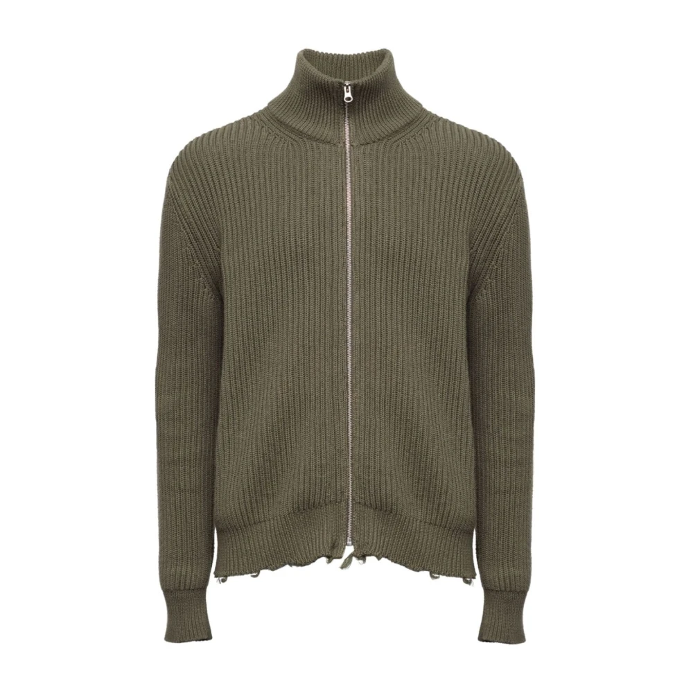 MM6 Maison Margiela Groene Geribde Katoenen Cardigan met Rits Green Heren