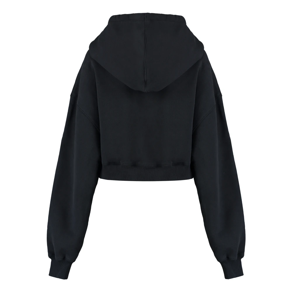 Off White Geribbelde Cropped Hoodie Black Dames