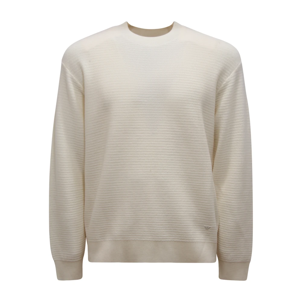 Armani Men's White Maglione Wool Jumper - Round-Neck Knitwear - M - Knitwear