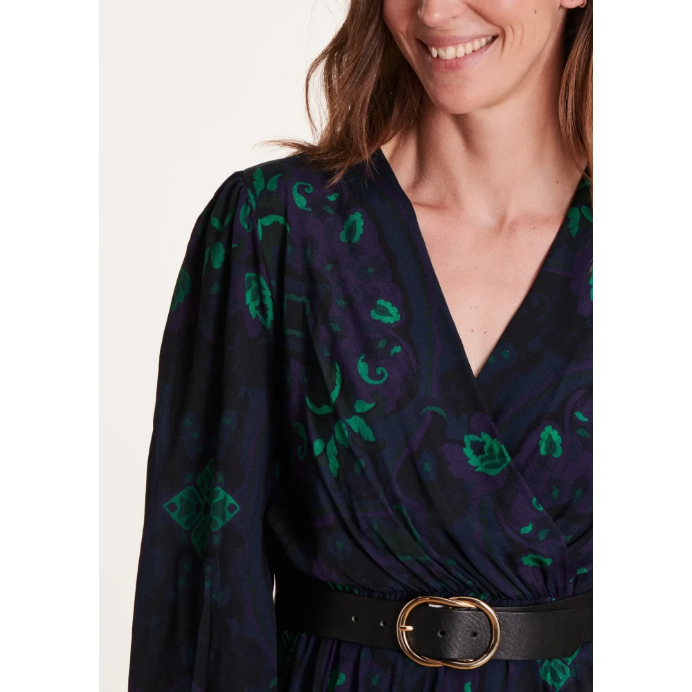 La Fée Maraboutée Blauw en groen bedrukte wikkeljurk Blue Dames