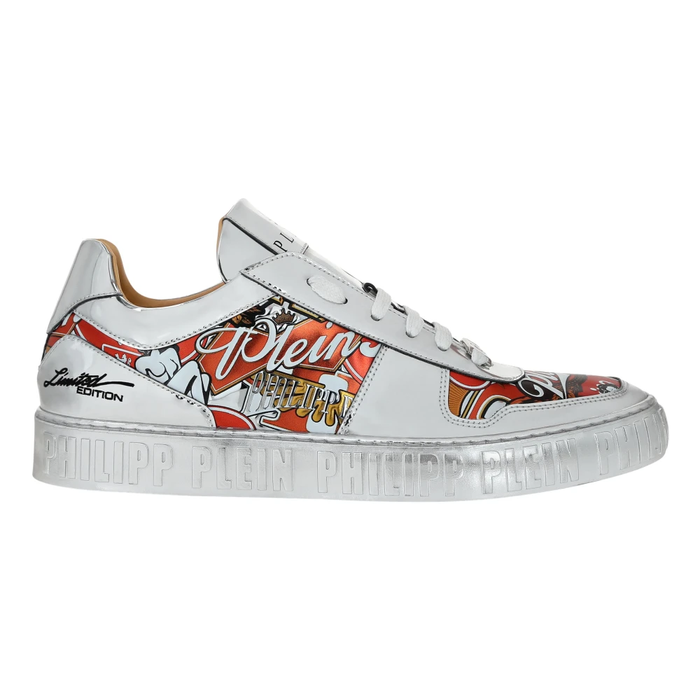 Philipp Plein Mirror Leather Low Top Sneakers Golden Eagle unisex Schoenen Grijs