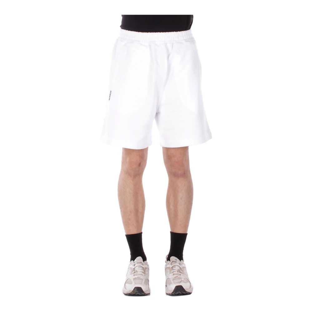 Dondup Mannelijk Wit Fitness Heren, L, Katoen, Regular-Fit Fleece Bermuda Shorts