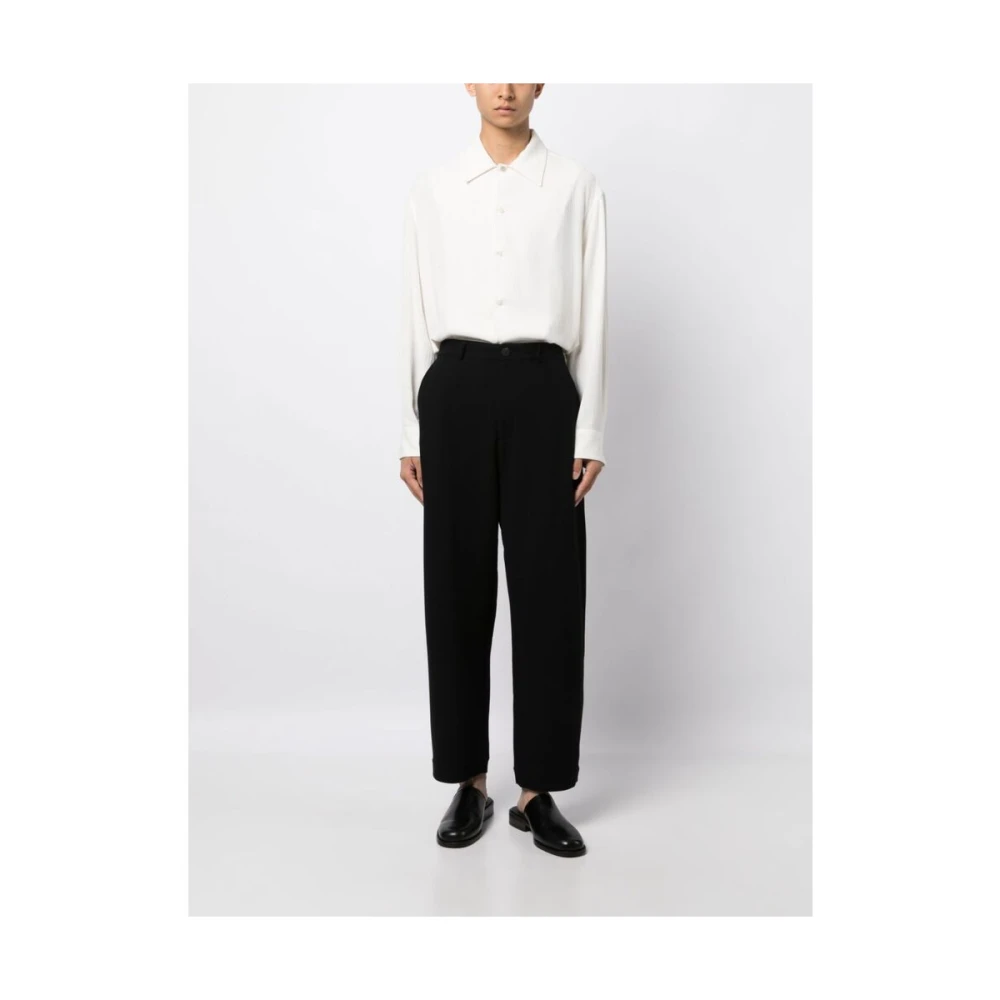 Studio Nicholson Zwarte Wollen Rechte Broek Black Heren