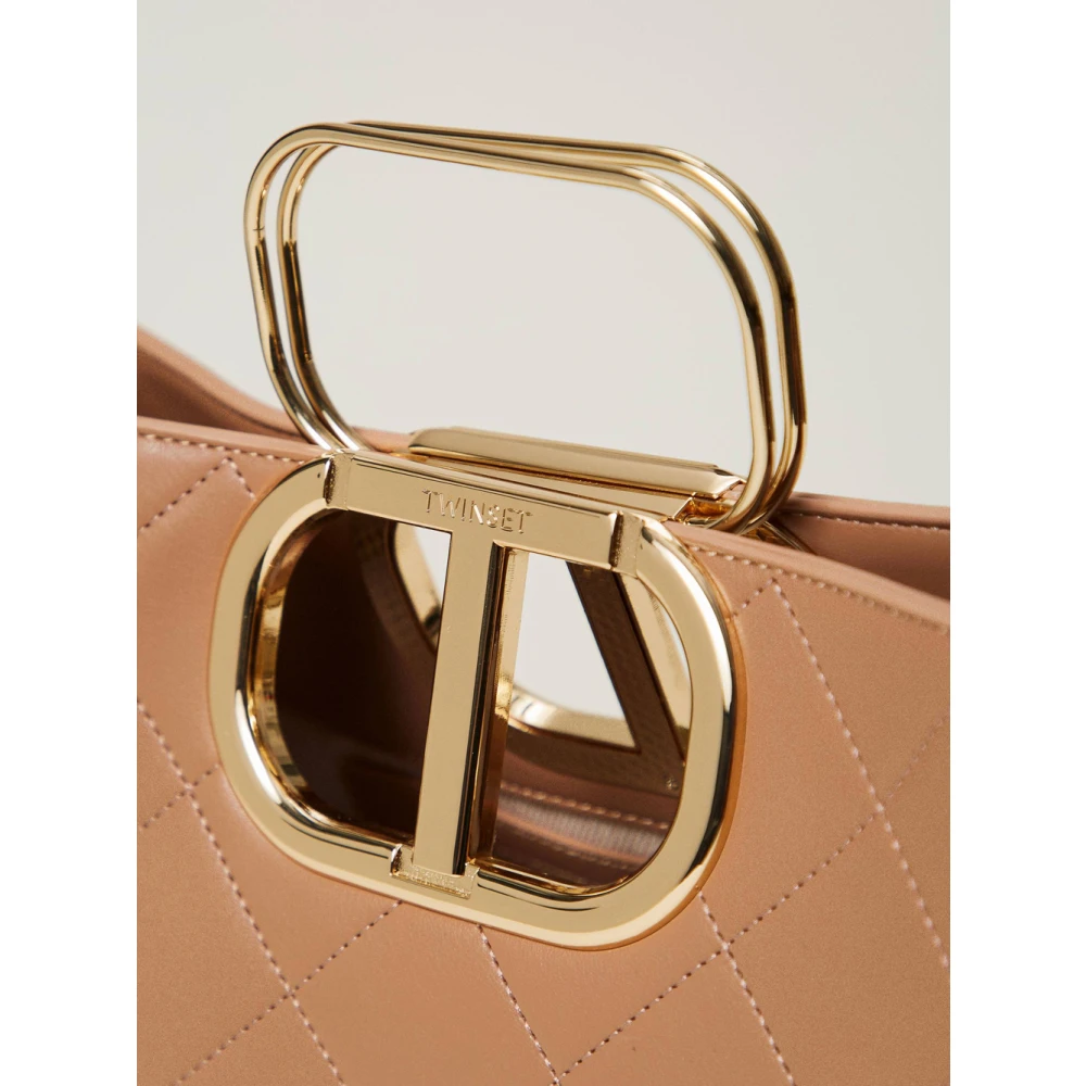 Twinset Gewatteerde Tote Tas met Ovaal T Handvat Brown Dames