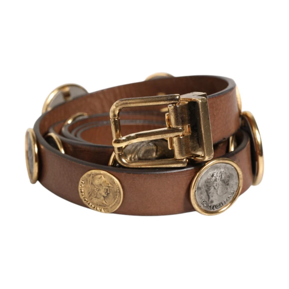 Dolce & Gabbana Men's Brown Luxury Leather Coin Buckle Belt