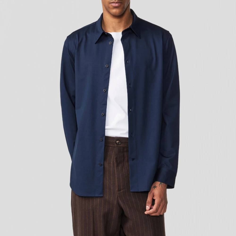 Nn07 Minimalistische Navy Blue Shirt met Moeder-van-Parel Knopen Blue Heren